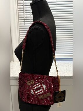 NWT From India to You Viral Beaded Burgundy Shoulder Bag- Football Motif GO TEAM